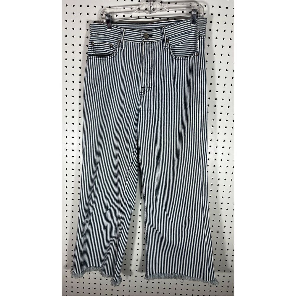NOEND railroad striped raw hem wide leg jeans size 29